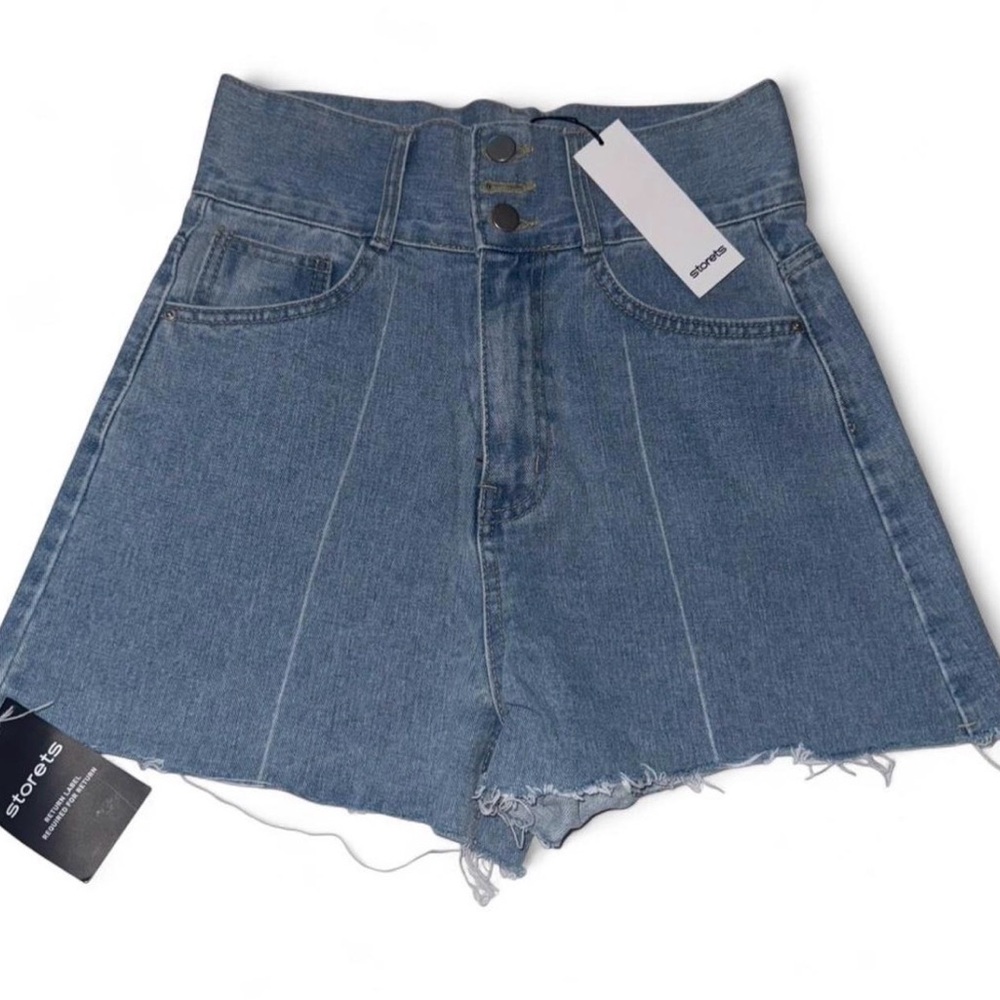 NWT Storets High-Waisted Denim Shorts | Raw Hem | Button Fly | Size: S/M